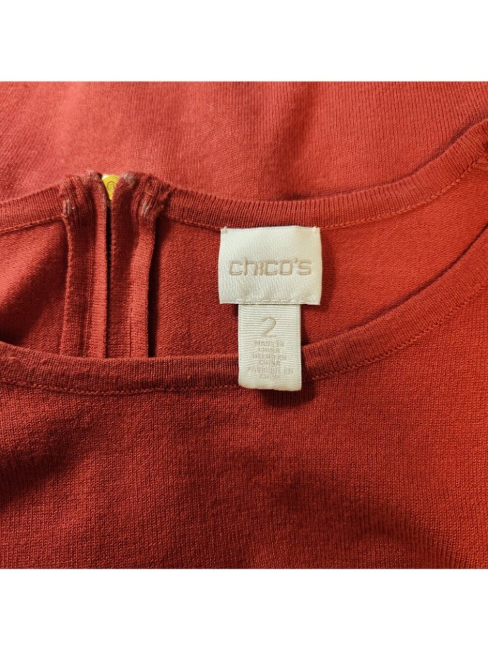 Chicos Burnt Orange Round Neck Long Sleeve Knit Blouse Shirt Top Size 2 LARGE - Picture 6 of 6